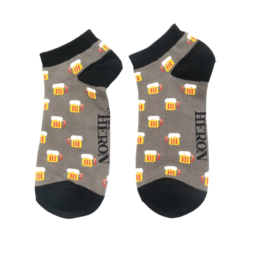 Beer Bamboo Trainer Socks in Grey by Mr Heron, Size UK 7-11