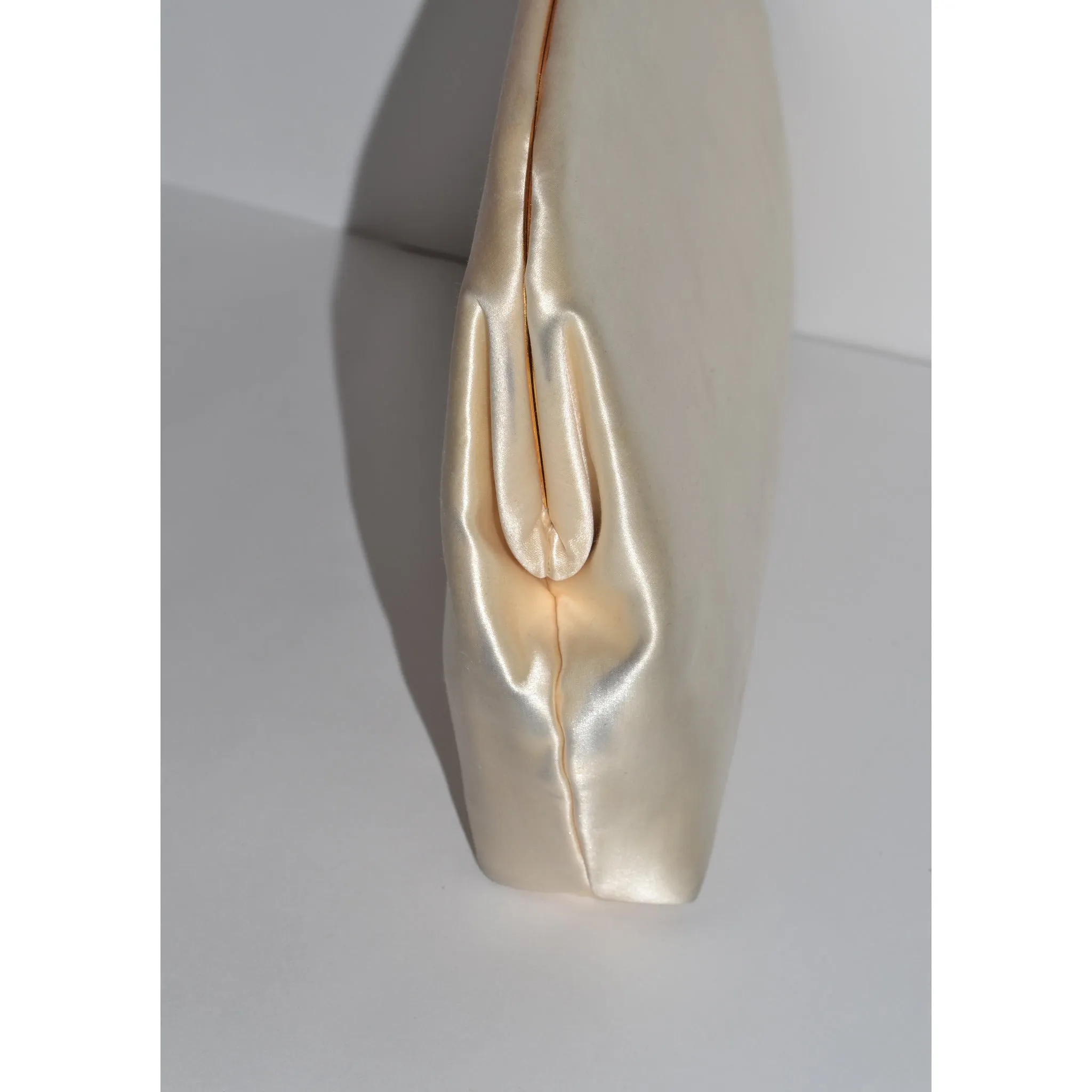Beige Silk Pouch Clutch Purse By MM