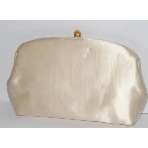 Beige Silk Pouch Clutch Purse By MM