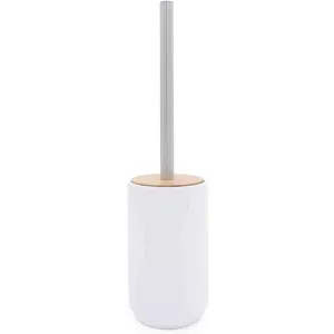 Bella Toilet Brush Holder - Free Standing - 8" Resin/Bamboo/White Matte