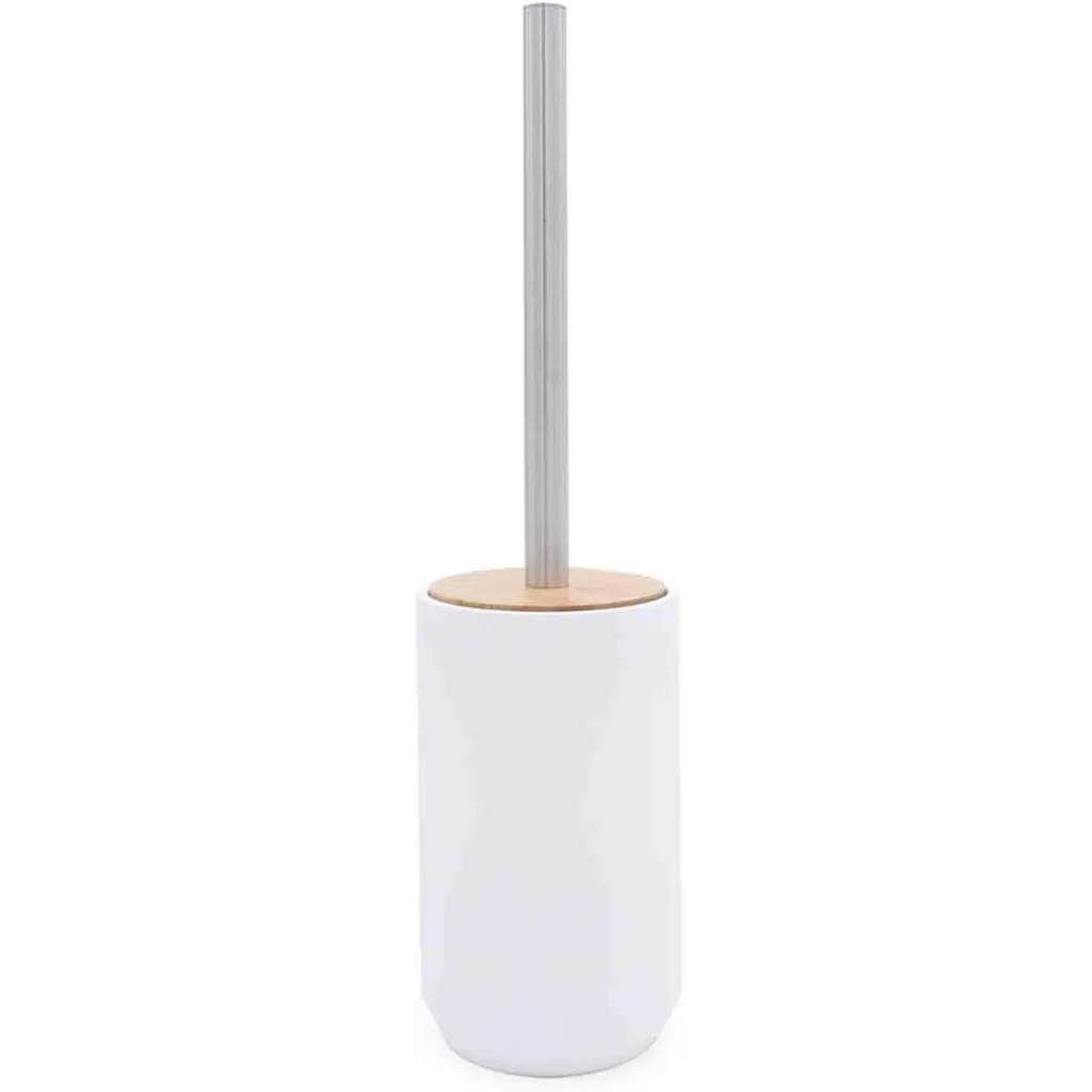 Bella Toilet Brush Holder - Free Standing - 8" Resin/Bamboo/White Matte