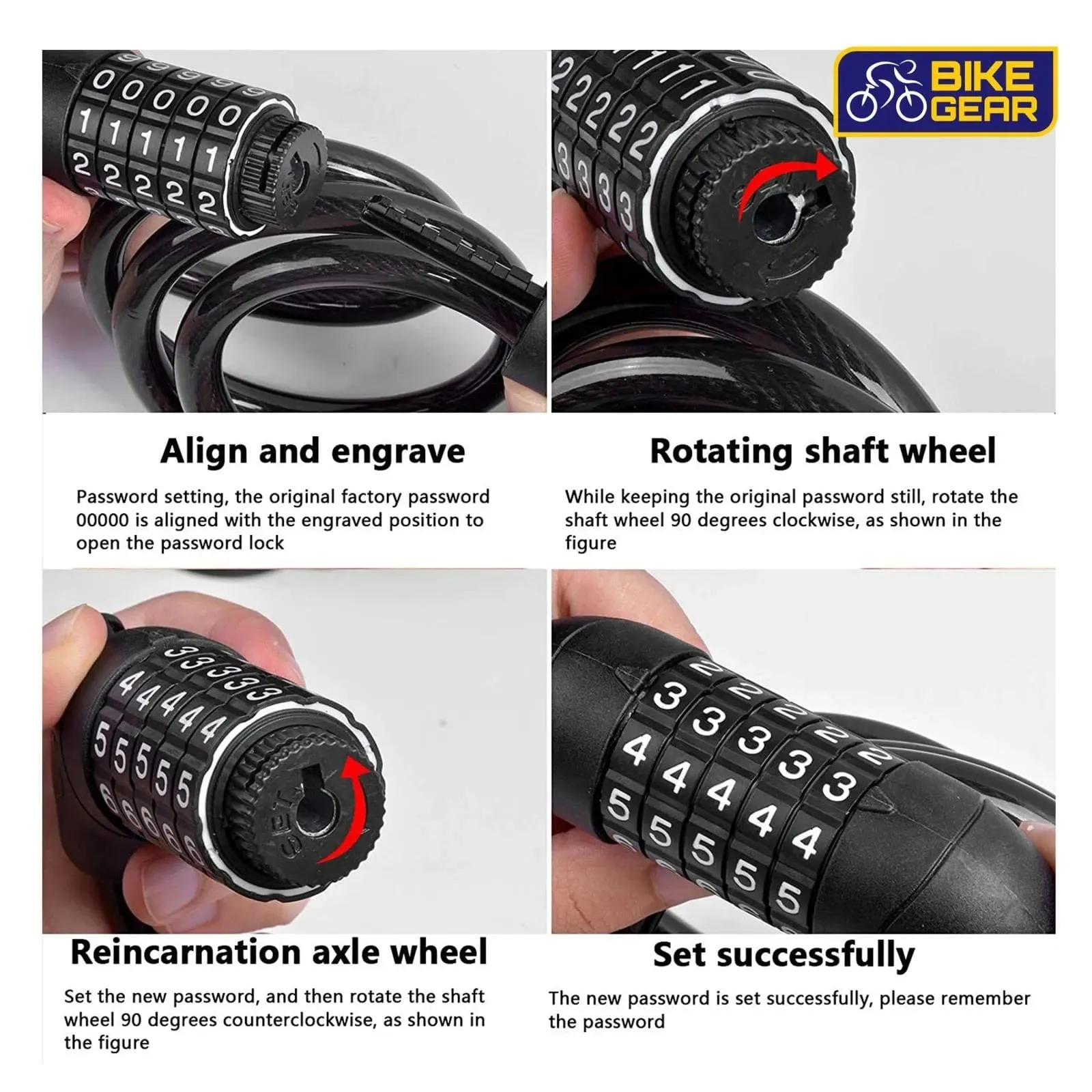 Bike Lock Cable 1.2m Spiral Security TT - 5 Digit Combination