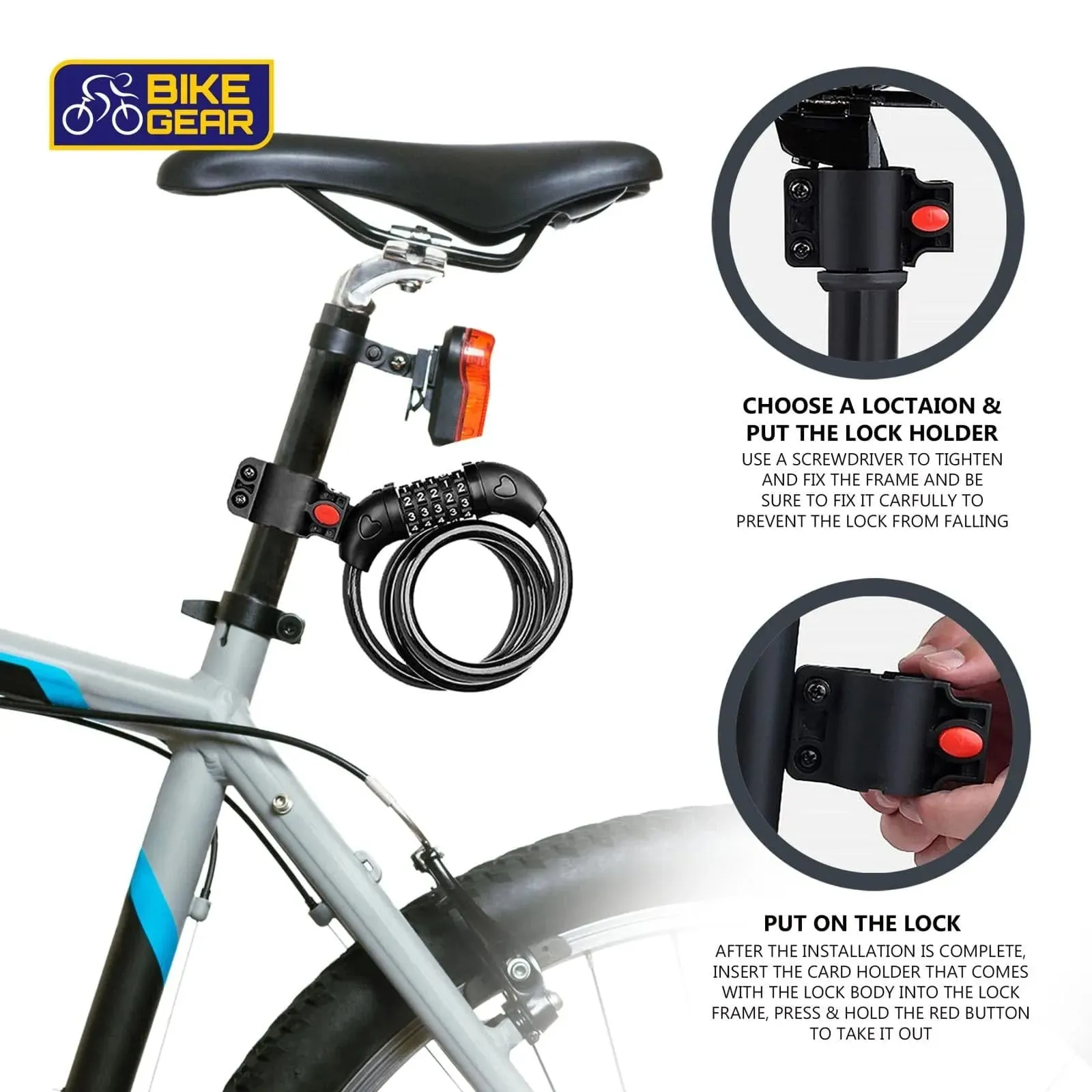 Bike Lock Cable 1.2m Spiral Security TT - 5 Digit Combination