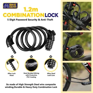 Bike Lock Cable 1.2m Spiral Security TT - 5 Digit Combination