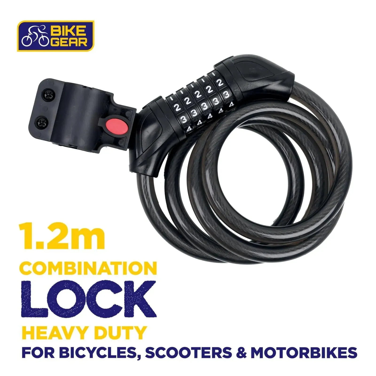 Bike Lock Cable 1.2m Spiral Security TT - 5 Digit Combination