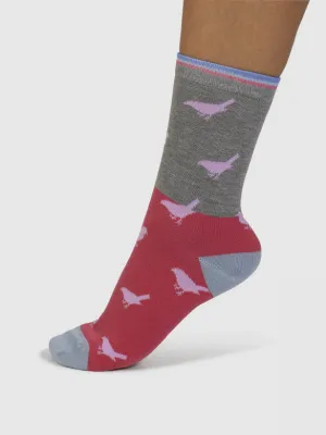 Birdie Colour Block Bamboo Socks in Mid Grey Marle by Thought, Size 4-7