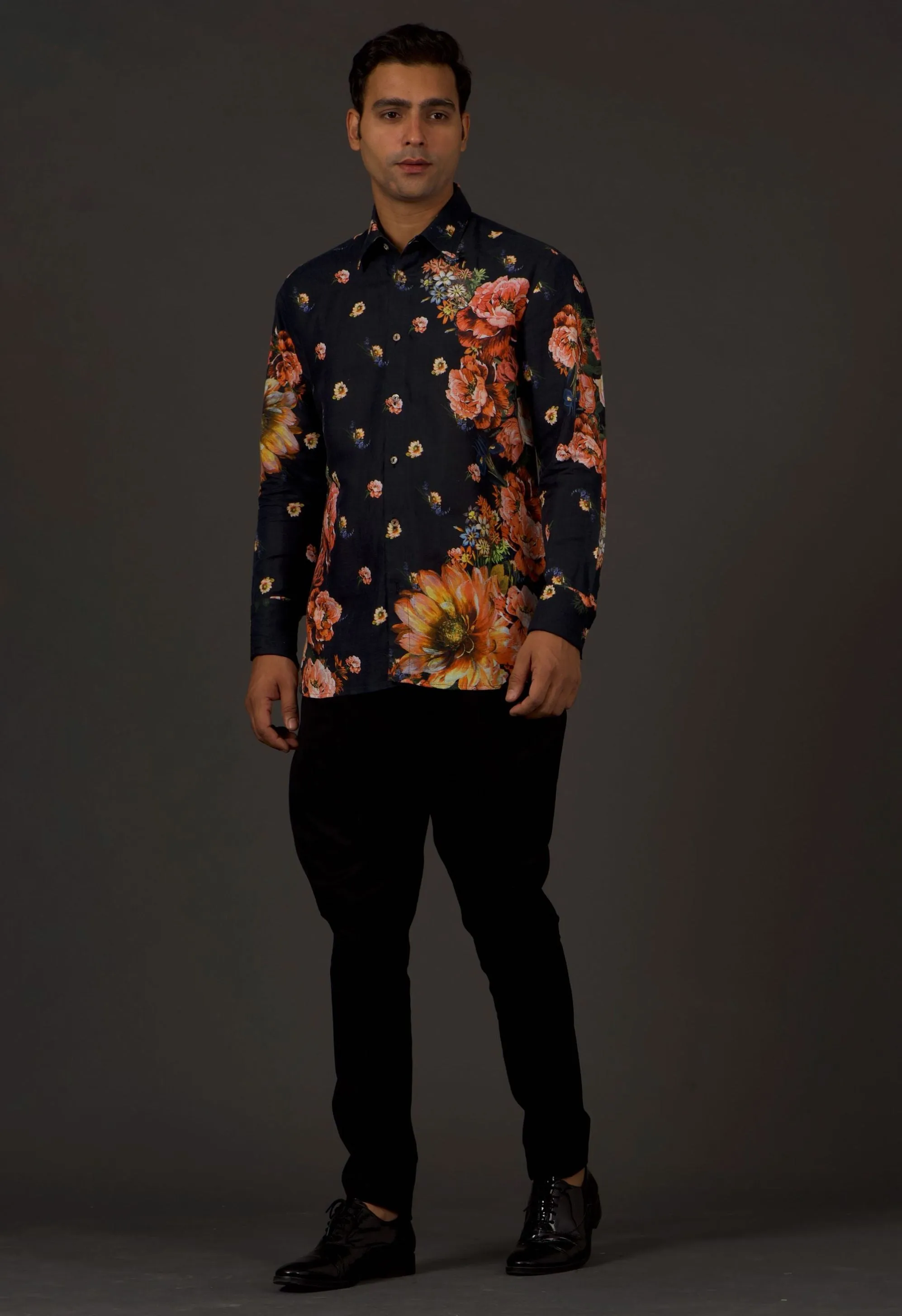 Black Cotton Linen Shirt