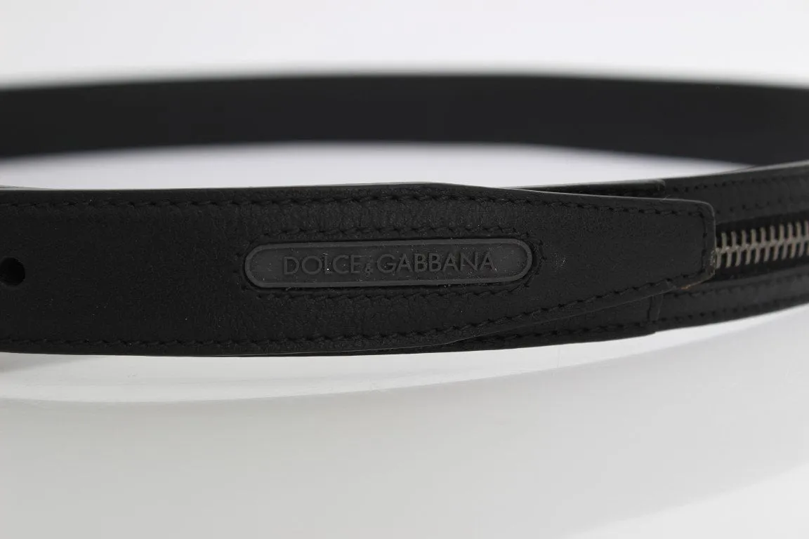 Black Leather Zipper Embellishment Belt