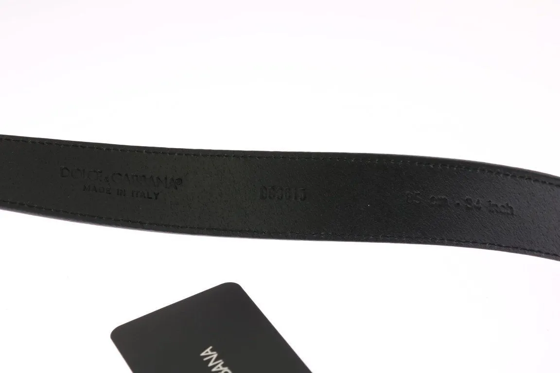 Black White Striped Leather Belt