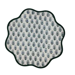 Block Printed Green Tree Round Scalloped Placemats