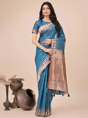 Blue Linen Cotton Saree