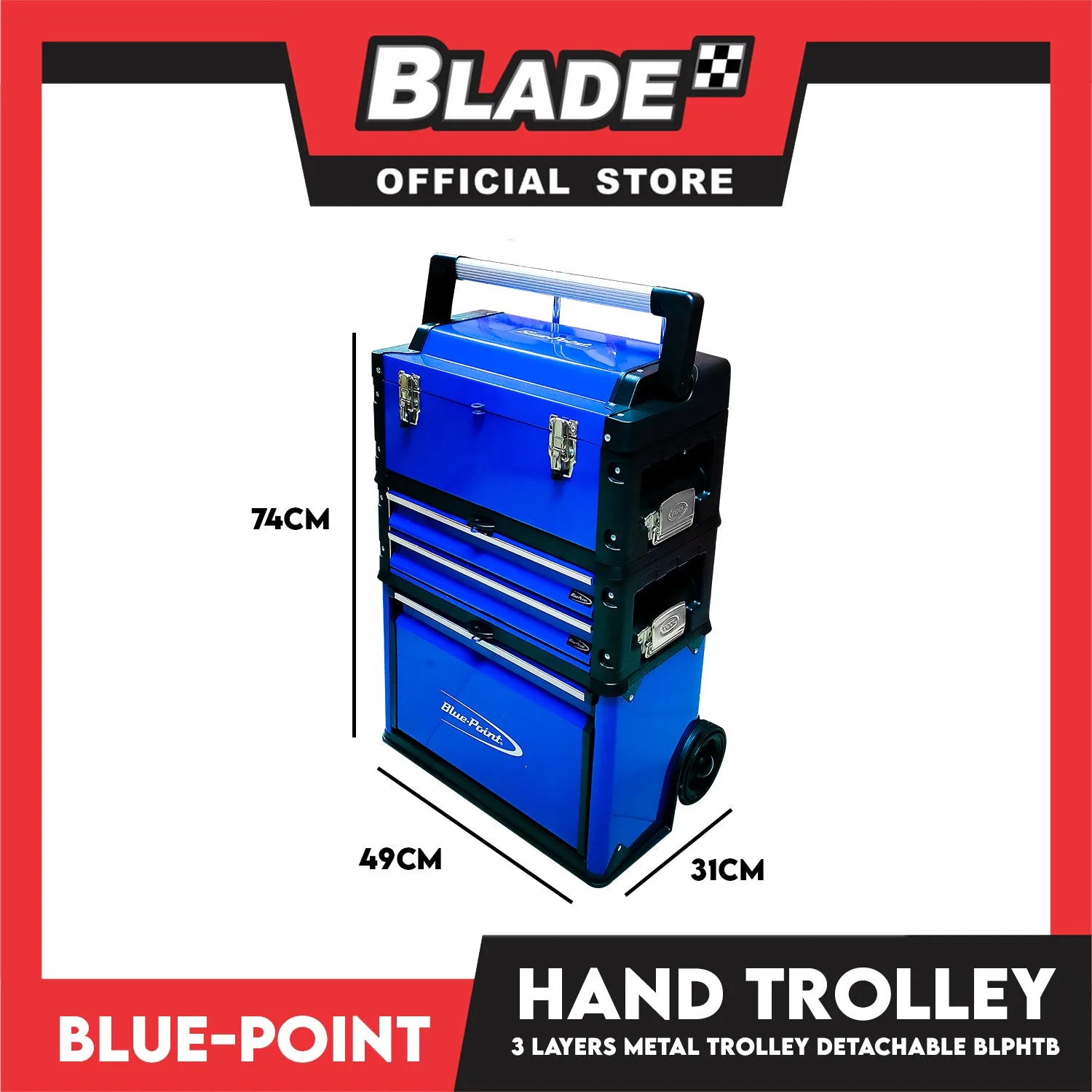 Blue-Point Hand Trolley Tool Box BLPHTB (Blue) 3 Layer Metal Trolley Detachable