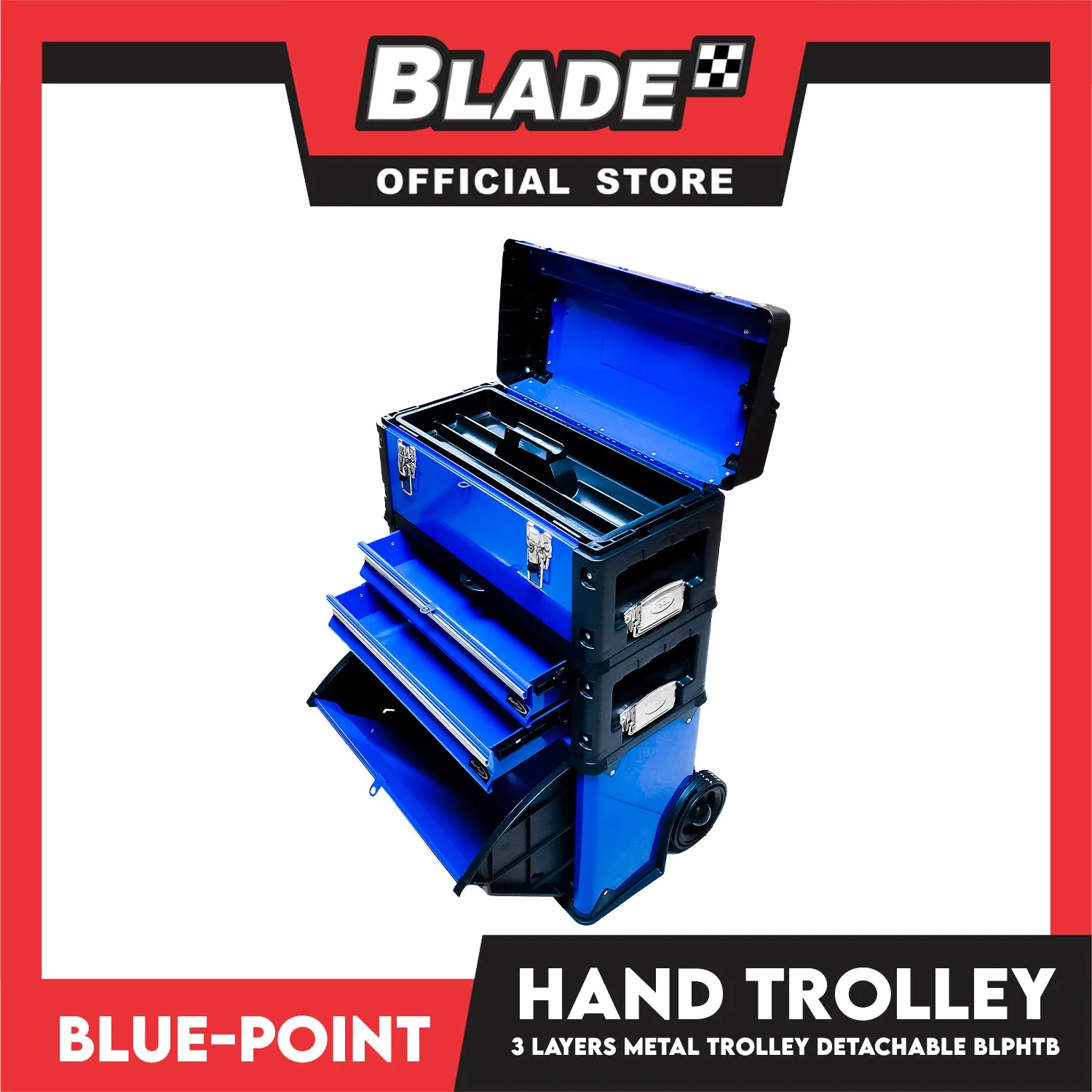 Blue-Point Hand Trolley Tool Box BLPHTB (Blue) 3 Layer Metal Trolley Detachable