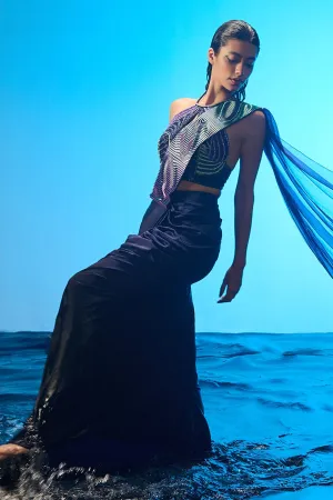 Blue Pre-Draped Saree & Blouse