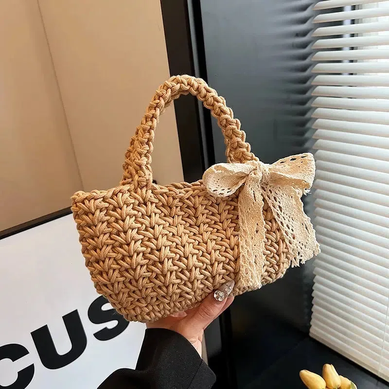 Bow Hand-woven knitted Tote Bag