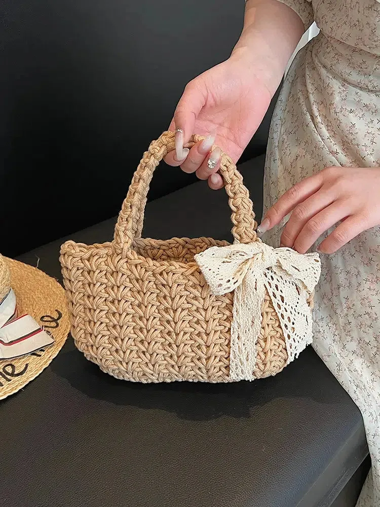 Bow Hand-woven knitted Tote Bag