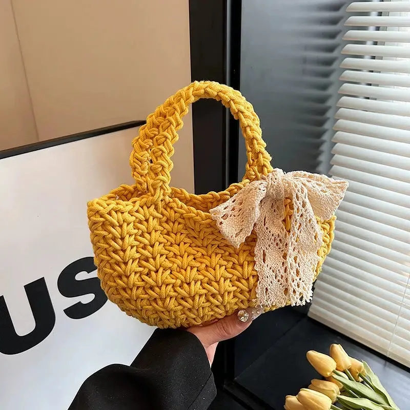Bow Hand-woven knitted Tote Bag