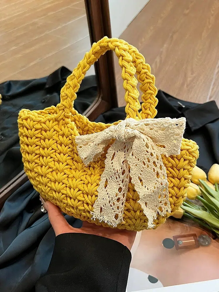 Bow Hand-woven knitted Tote Bag