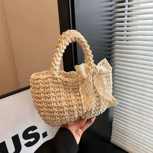 Bow Hand-woven knitted Tote Bag