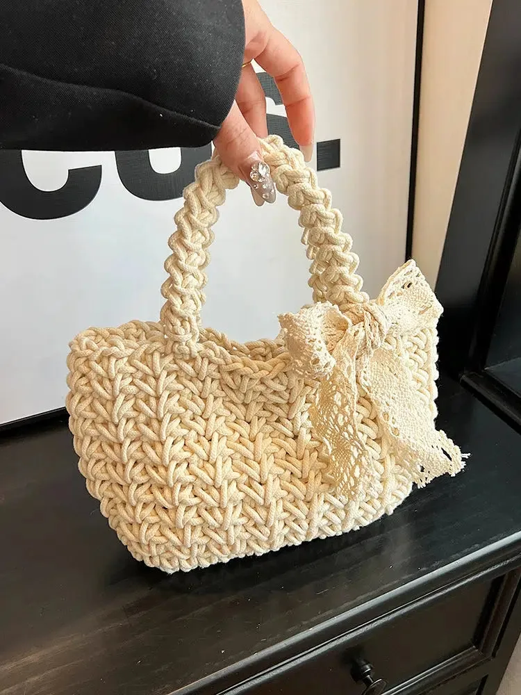 Bow Hand-woven knitted Tote Bag