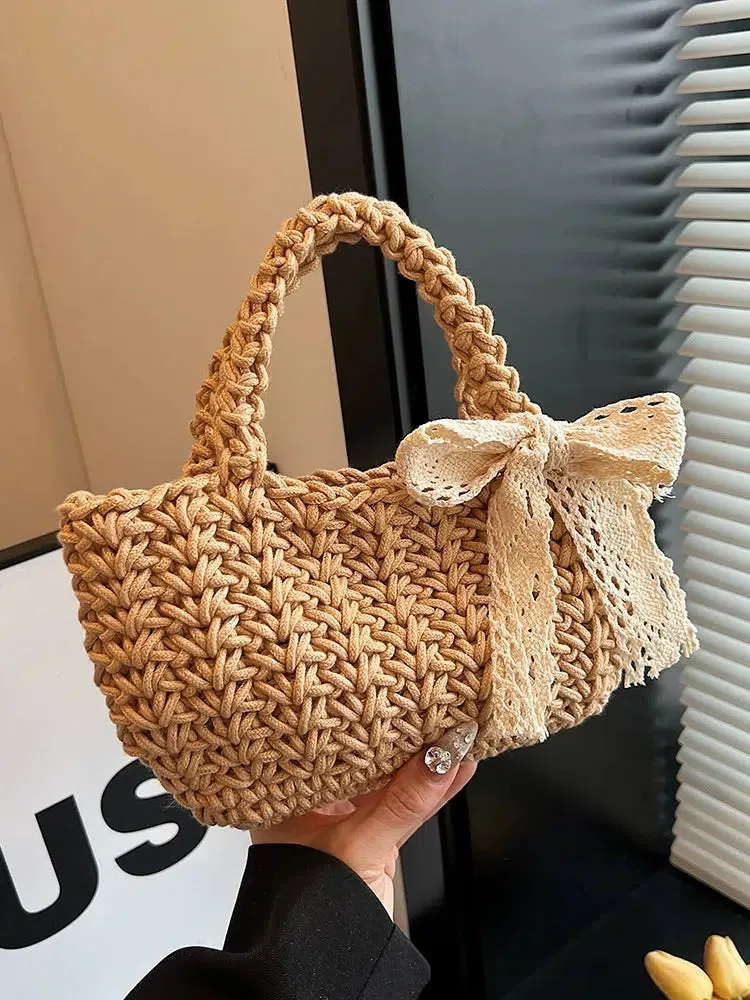 Bow Hand-woven knitted Tote Bag