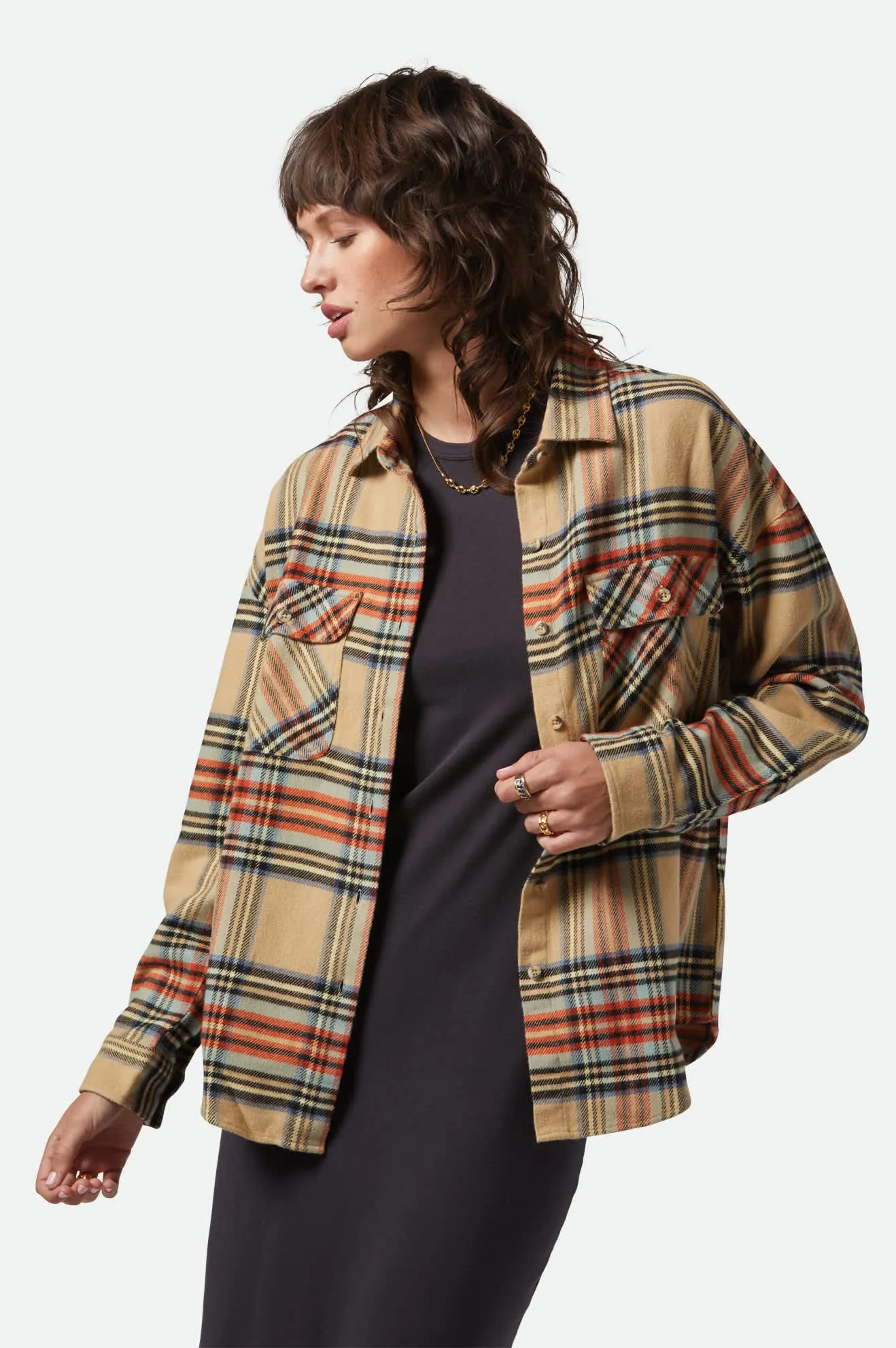 Bowery Women's Classic L/S Flannel - Sand/Burnt Brick/Black Plaid