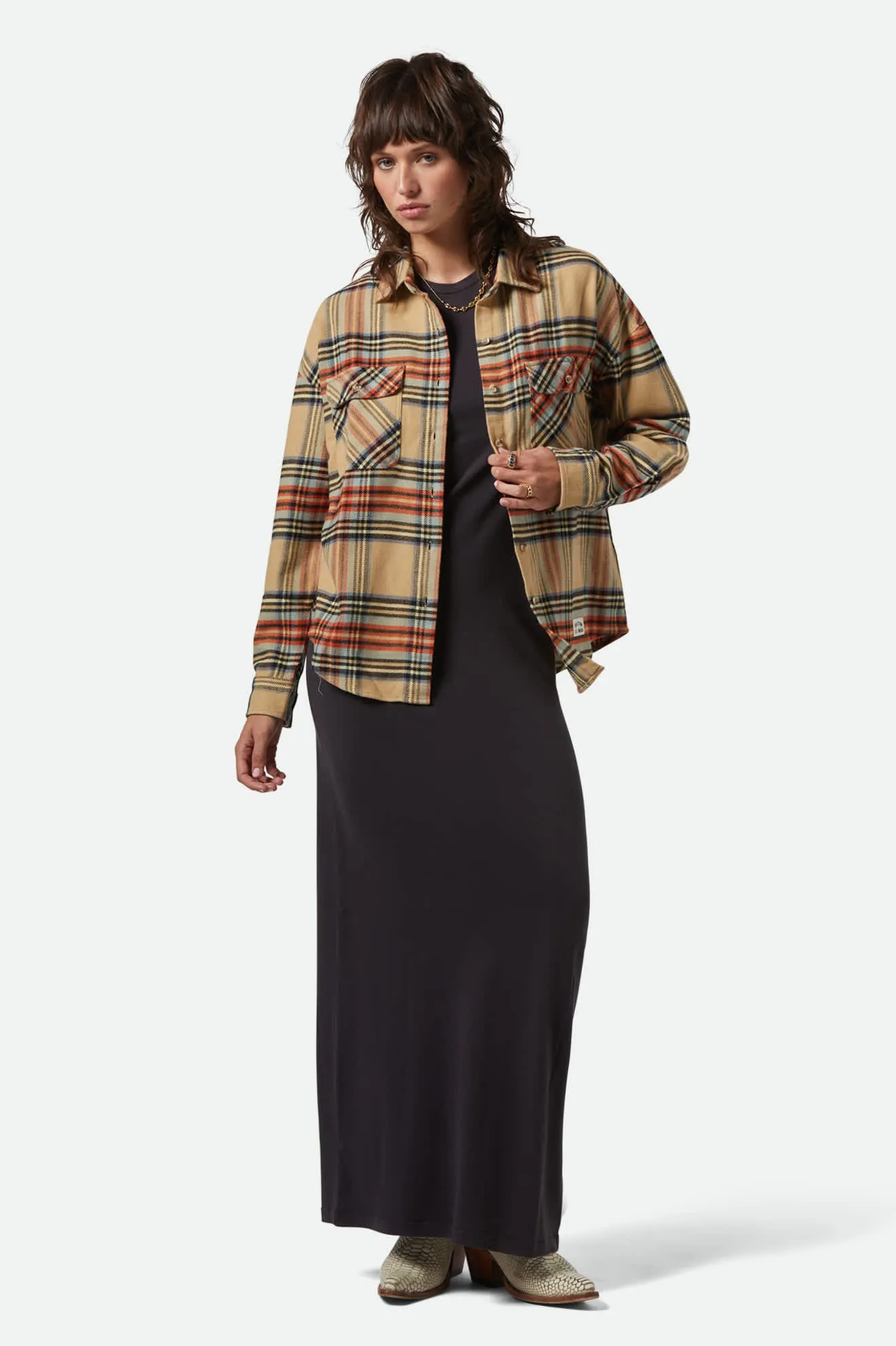 Bowery Women's Classic L/S Flannel - Sand/Burnt Brick/Black Plaid