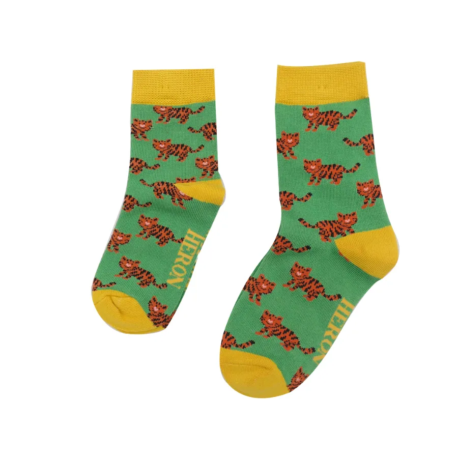 Boys Tiger Bamboo Socks in Green by Mr Heron