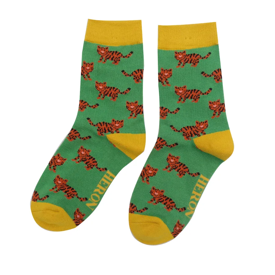 Boys Tiger Bamboo Socks in Green by Mr Heron