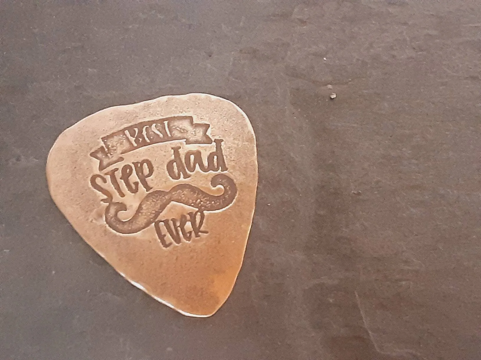 Bronze guitar pick with Best Stepdad Ever