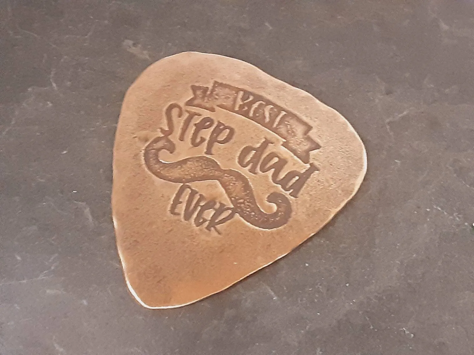 Bronze guitar pick with Best Stepdad Ever