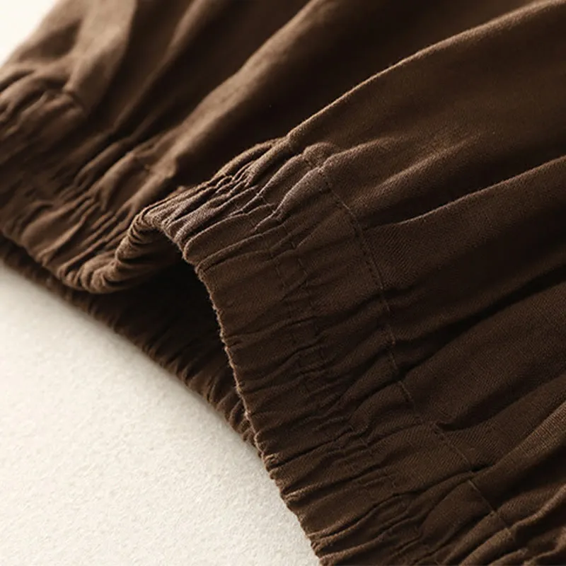 Buddha Stones Spring Casual Solid Color Lace Splicing Hem Women's Cotton Linen Skirt With Pockets