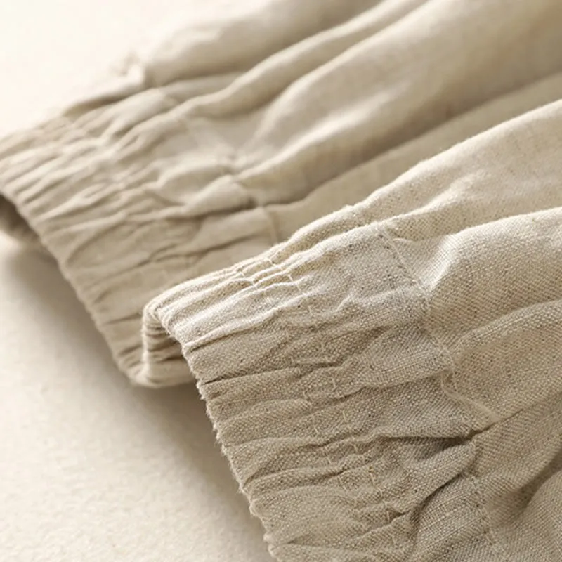 Buddha Stones Spring Casual Solid Color Lace Splicing Hem Women's Cotton Linen Skirt With Pockets