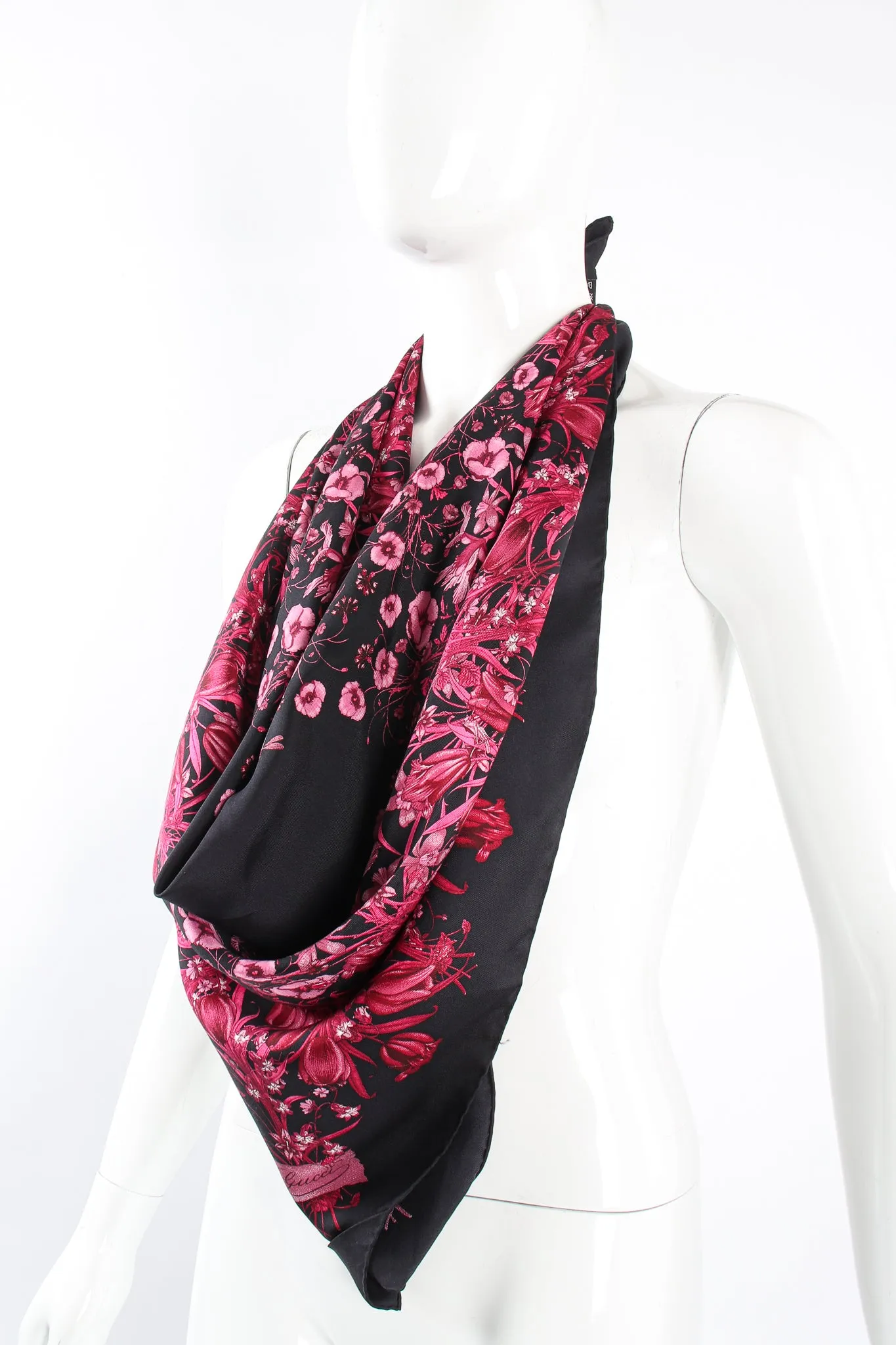 Burgundy Mono Flora Silk Scarf