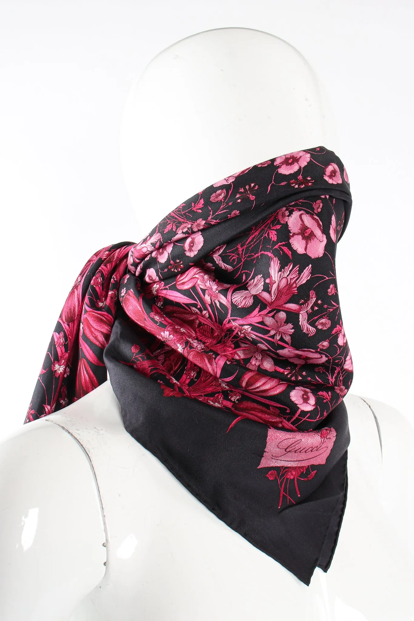 Burgundy Mono Flora Silk Scarf