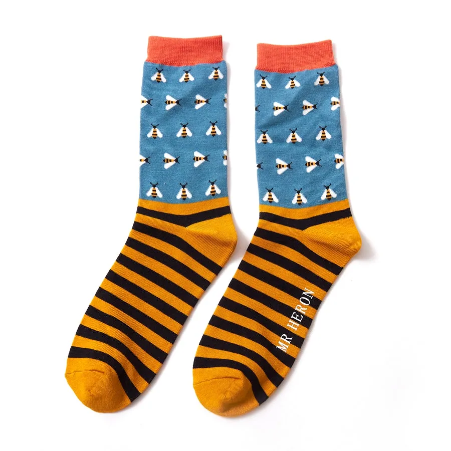 Busy Bees Bamboo Socks in Duck Egg by Miss Sparrow, Size UK 4-7