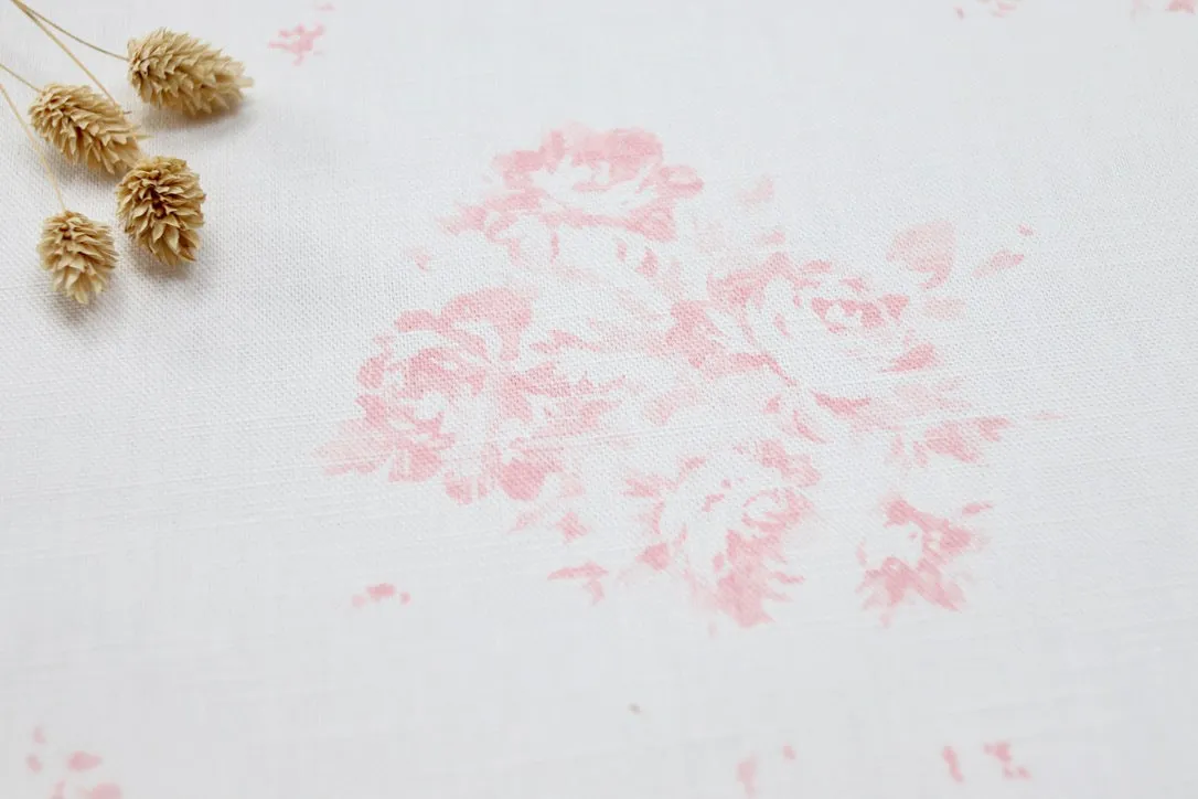 Camille - Rose d'Eté in Soft Pink On Oyster Linen