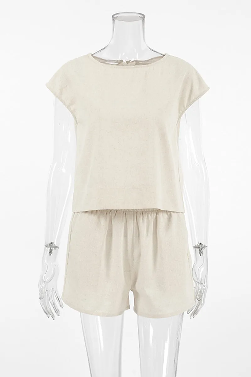 Casual Daily Solid Color Pocket O Neck Short Sleeve Two Pieces