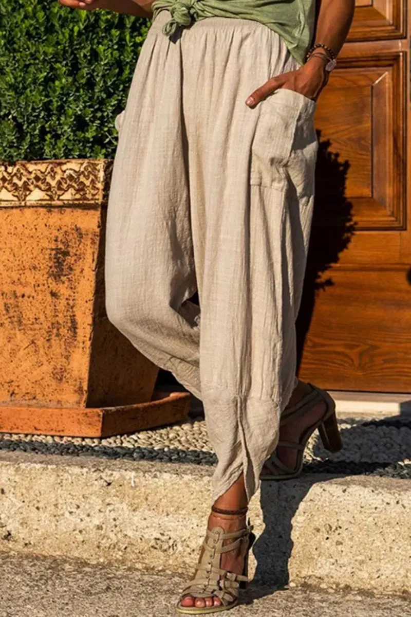 Casual Simplicity Solid Pocket Loose Mid Waist Harlan Solid Color Bottoms