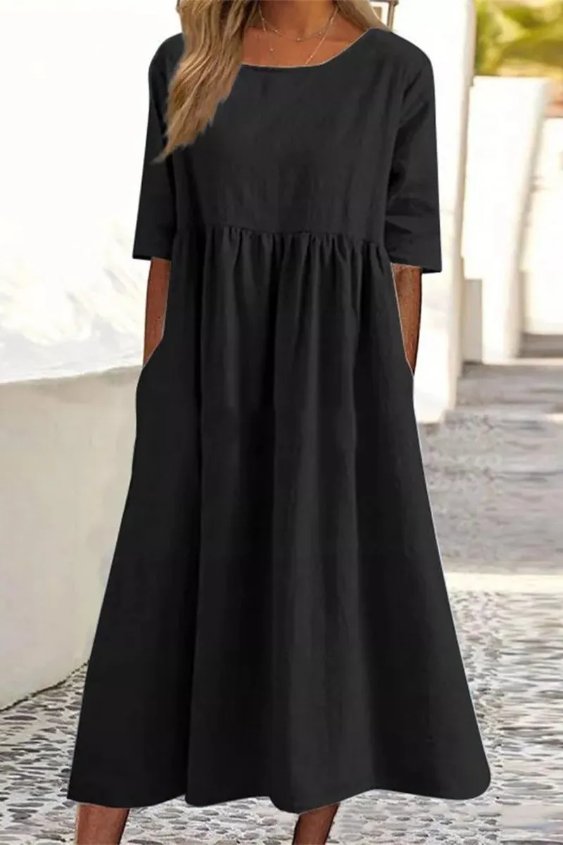 Casual Simplicity Solid Pocket O Neck A Line Dresses(7 Colors)