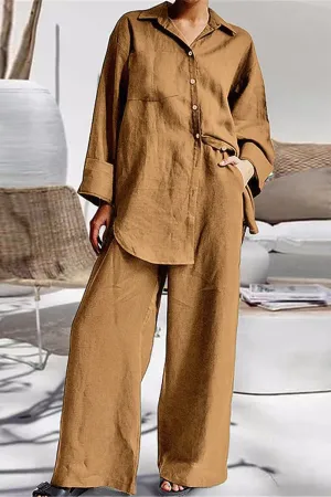 Casual Simplicity Solid Pocket Turndown Collar Long Sleeve Two Pieces(8 Colors)