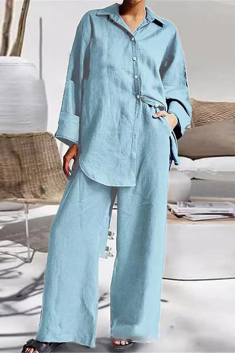 Casual Simplicity Solid Pocket Turndown Collar Long Sleeve Two Pieces(8 Colors)
