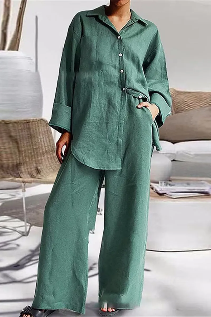 Casual Simplicity Solid Pocket Turndown Collar Long Sleeve Two Pieces(8 Colors)