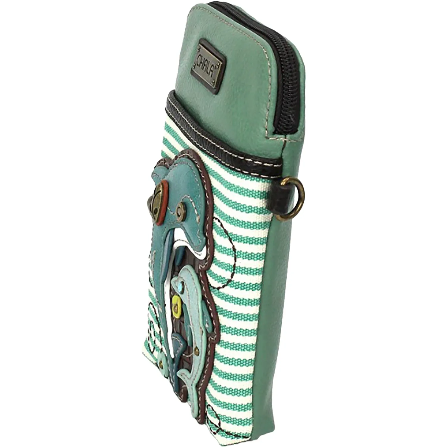 Chala Dolphin Cell Phone Crossbody Teal Stripe