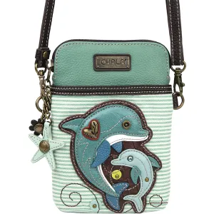 Chala Dolphin Cell Phone Crossbody Teal Stripe