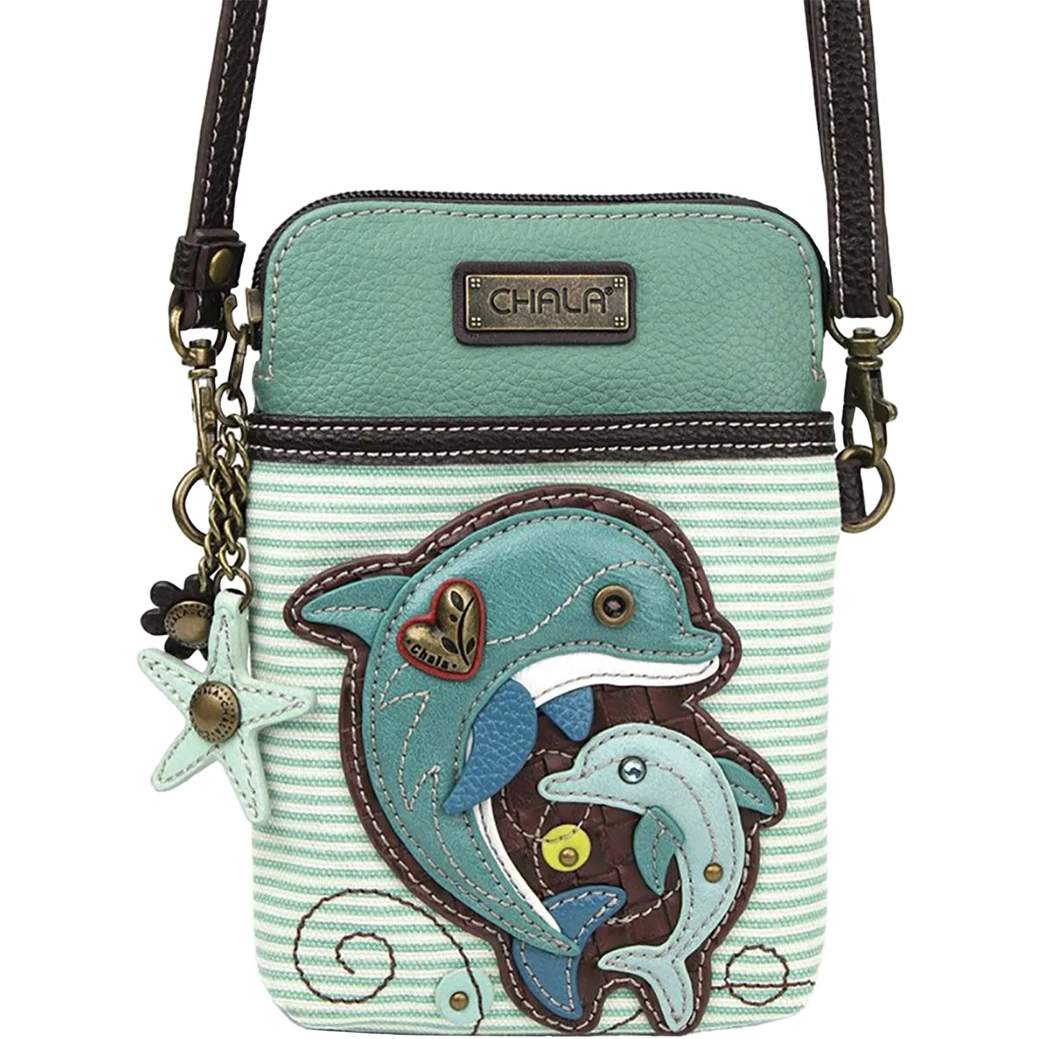 Chala Dolphin Cell Phone Crossbody Teal Stripe