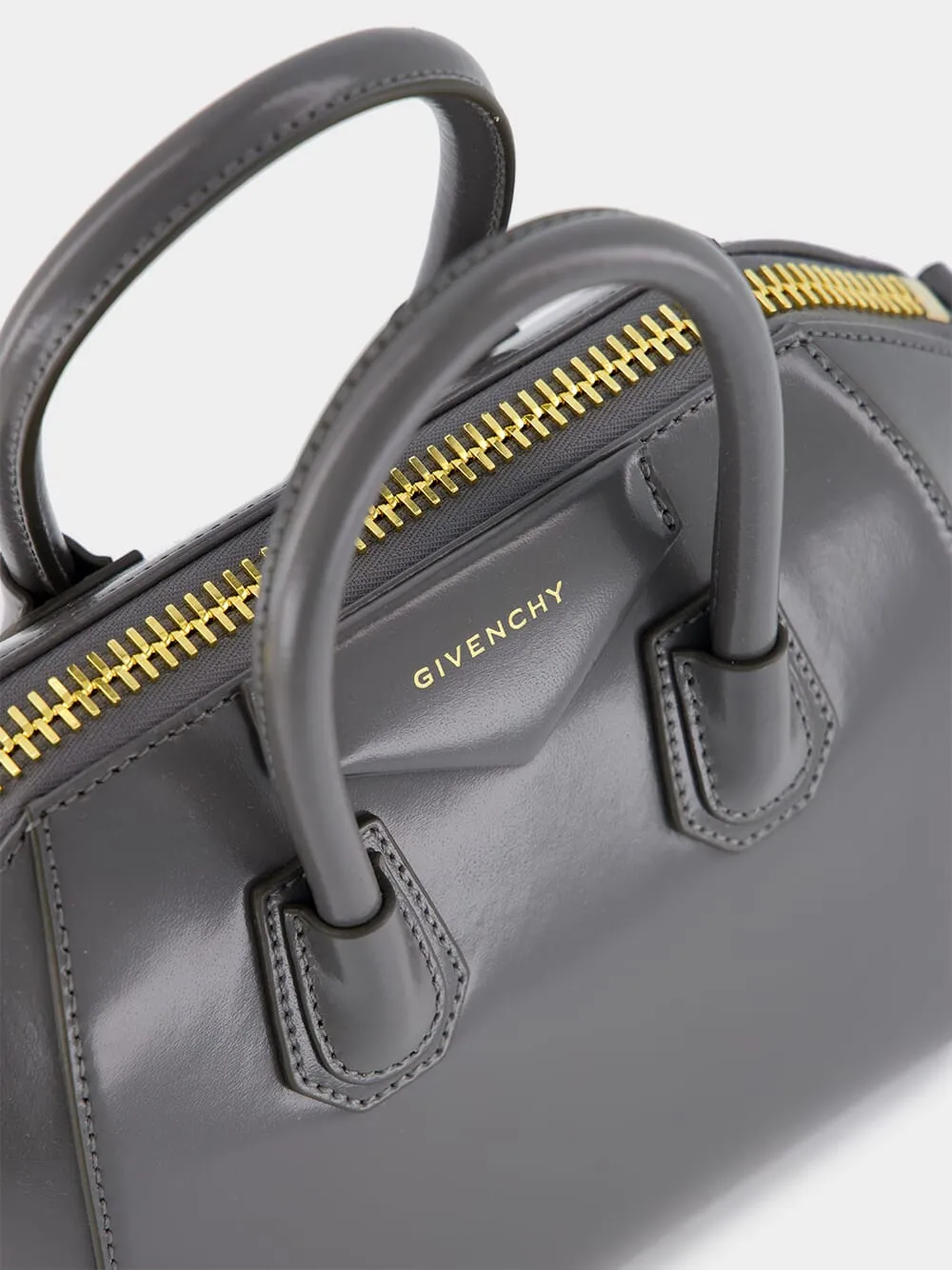 Charcoal Mini Antigona Bag in Box Leather