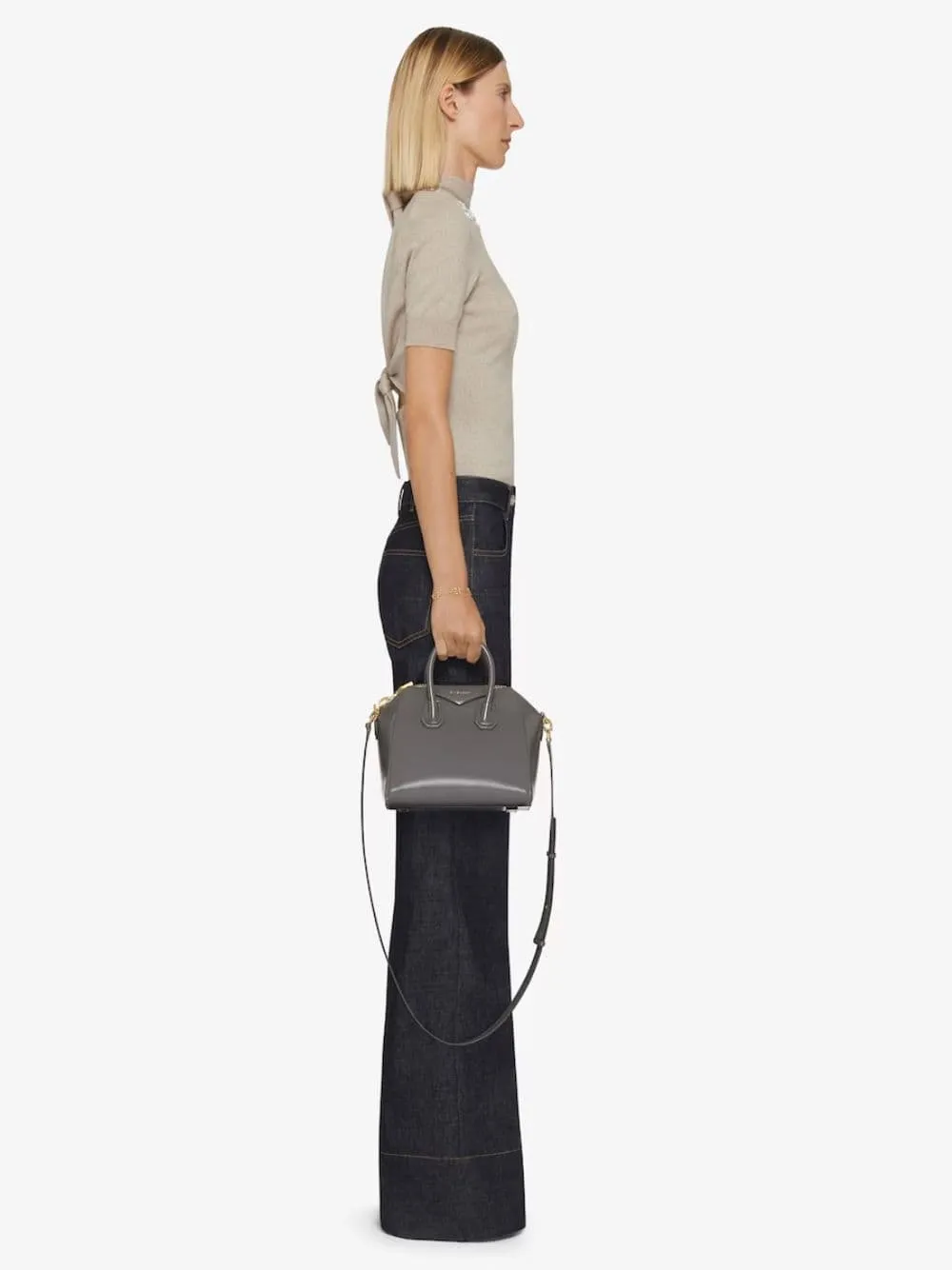 Charcoal Mini Antigona Bag in Box Leather
