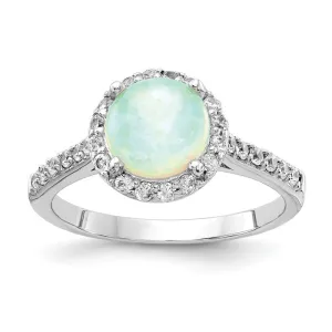 Cheryl M Sterling Silver Round Lab Created White Opal and CZ Halo Ring