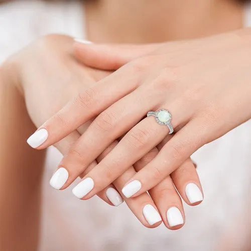 Cheryl M Sterling Silver Round Lab Created White Opal and CZ Halo Ring